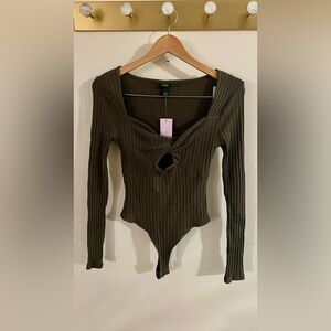 NEW FABLE- NWT Olive Ribbed Long Sleeve Bodysuit